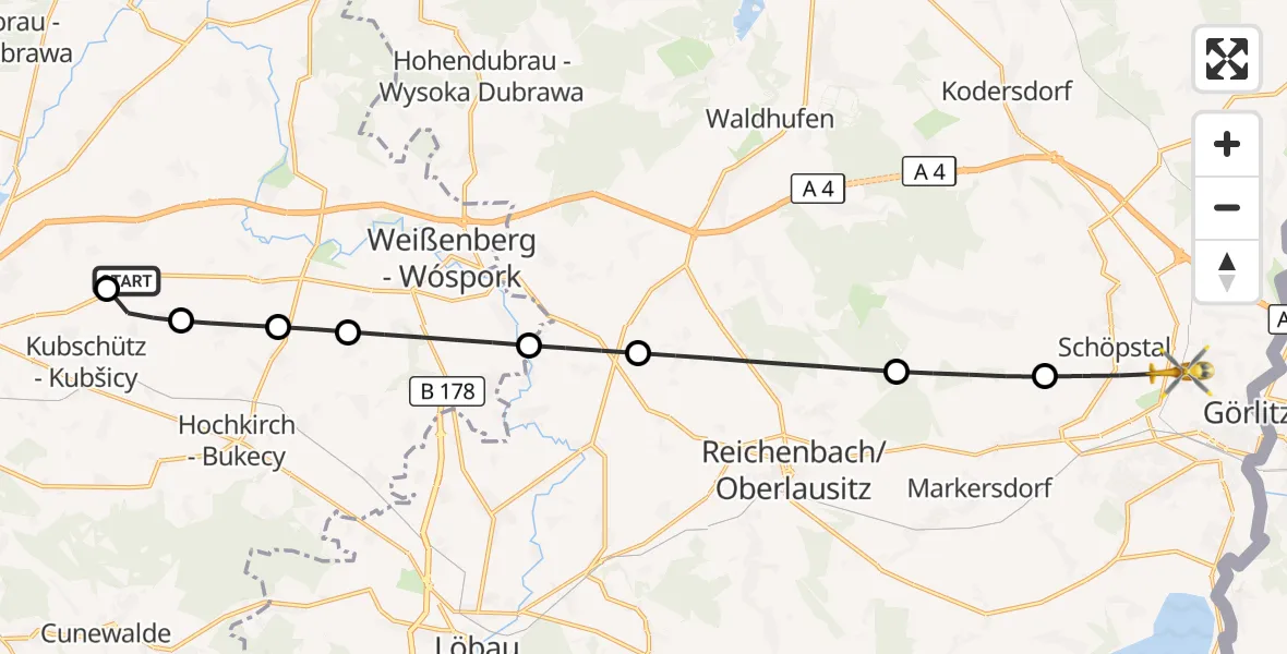 Flugroute Rettungshubschrauber Bautzen Flugplatz - Görlitz, 05 September 2026, 08:33
