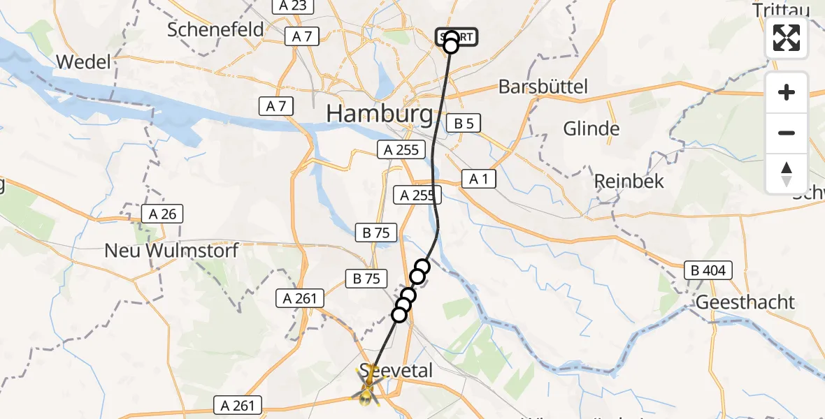 Flugroute Rettungshubschrauber Hamburg Military Hospital - Seevetal, 05 September 2026, 08:42
