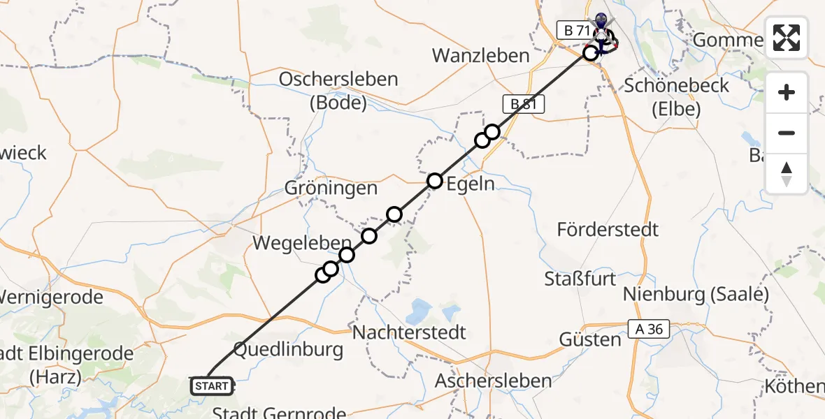 Flugroute Polizeihubschrauber Thale - Magdeburg, 05 September 2026, 08:49