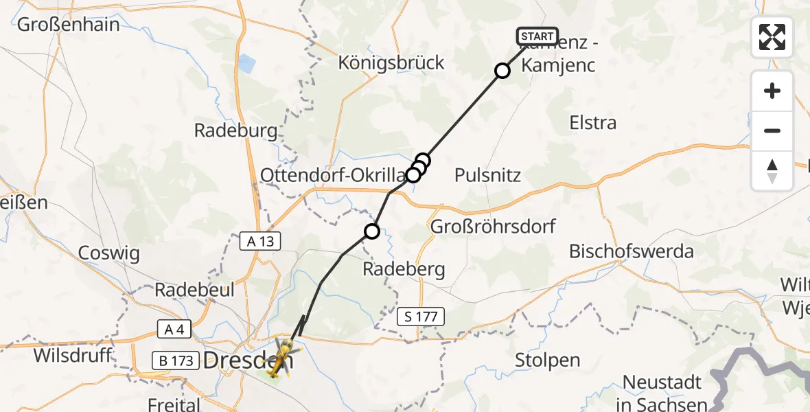 Flugroute Rettungshubschrauber Kamenz - Dresden, 05 September 2026, 08:49