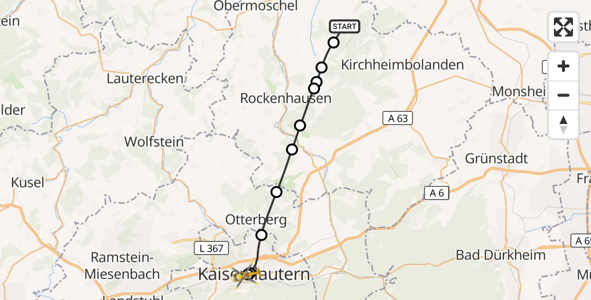 Flugroute Rettungshubschrauber Kriegsfeld - Westpfalz Hospital Kaiserslautern, 05 September 2026, 08:59