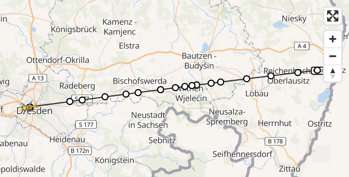 Flugroute Rettungshubschrauber Görlitz - Dresden Friedrichstadt Hospital, 05 September 2026, 09:05