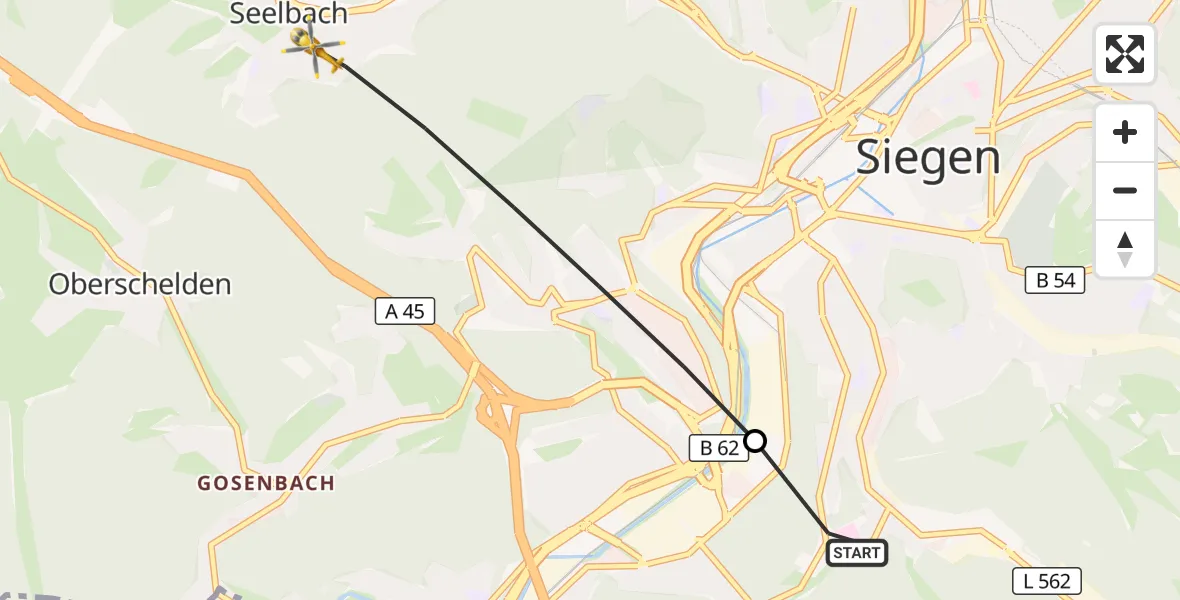 Flugroute Rettungshubschrauber Evangelisches Jung-Stilling Hospital - Siegen, 05 September 2026, 09:10