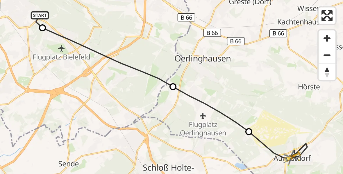 Flugroute Rettungshubschrauber Luftrettungszentrum Bielefeld - Augustdorf, 05 September 2026, 09:13