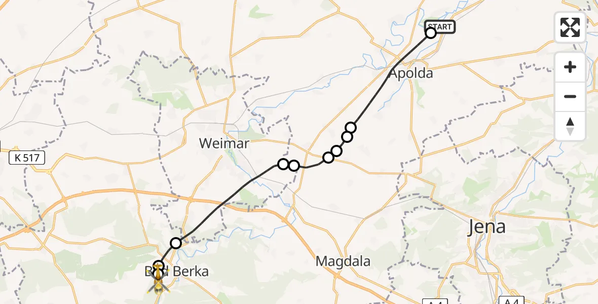 Flugroute Ambulanzhubschrauber Bad Sulza - Bad Berka, 05 September 2026, 09:13