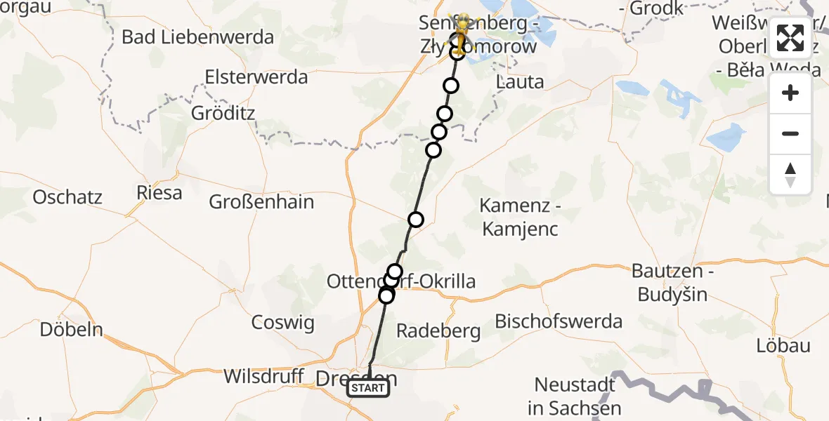 Flugroute Rettungshubschrauber Dresden - Schipkau, 05 September 2026, 09:24