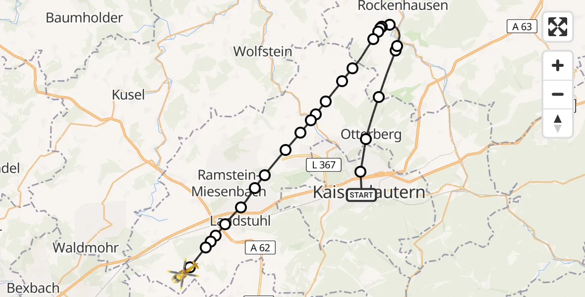 Flugroute Rettungshubschrauber Westpfalz Hospital Kaiserslautern - Martinshöhe, 05 September 2026, 09:33