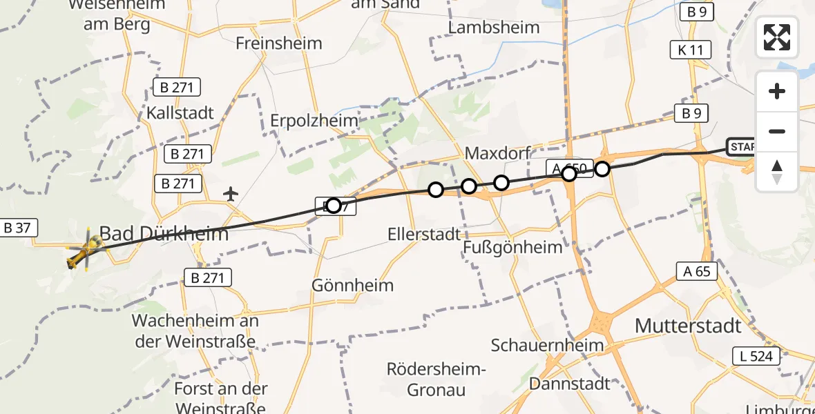 Flugroute Rettungshubschrauber Ludwigshafen am Rhein - Bad Dürkheim, 05 September 2026, 09:47