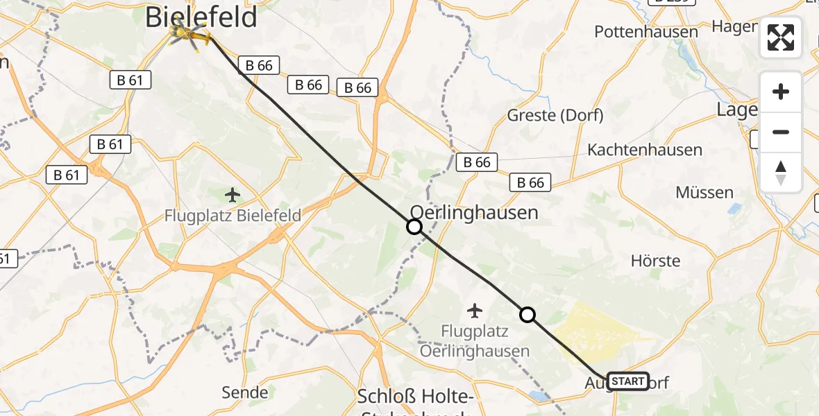 Flugroute Rettungshubschrauber Augustdorf - Bielefeld, 05 September 2026, 10:03