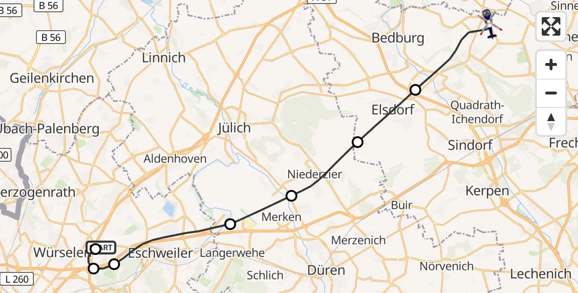 Flugroute Polizeihubschrauber Aachen-Merzbrück Flughafen - Bergheim, 05 September 2026, 10:05