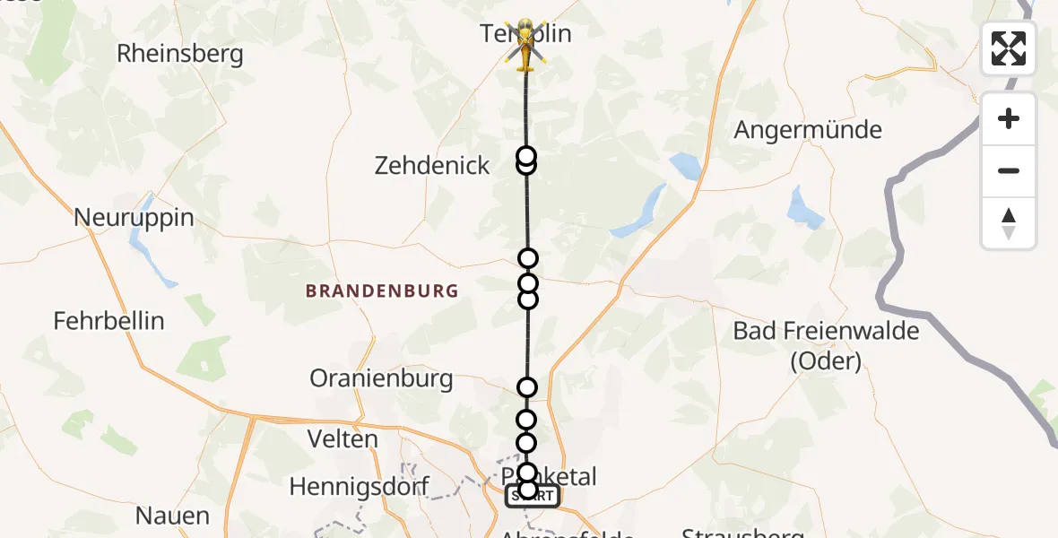 Flugroute Rettungshubschrauber Helios Clinic Berlin-Buch - Templin, 05 September 2026, 10:05