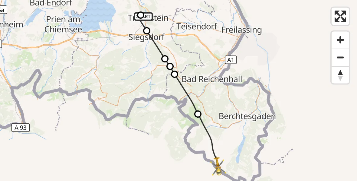 Flugroute Rettungshubschrauber Traunstein Hospital - Ramsau b.Berchtesgaden, 05 September 2026, 10:08