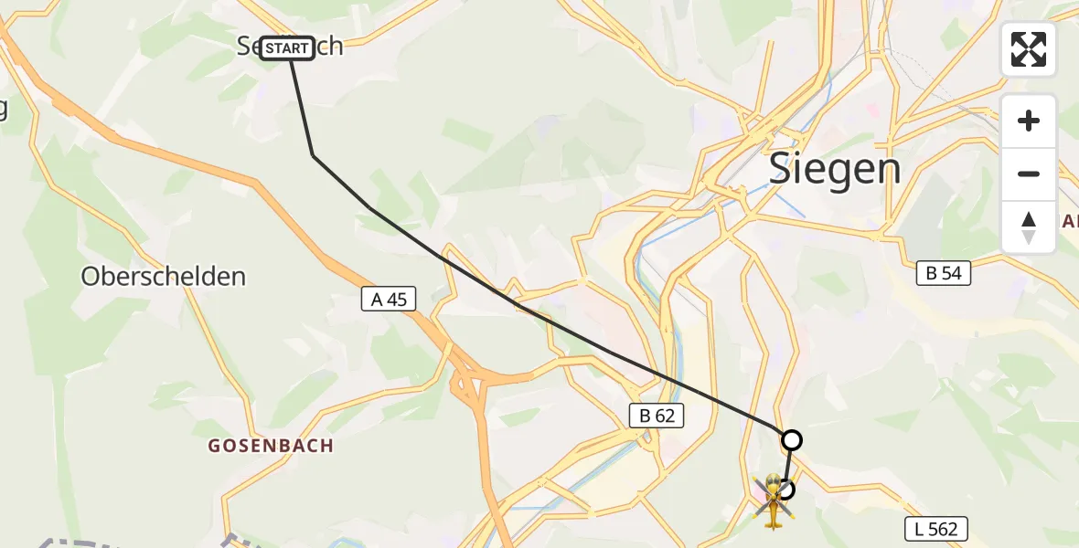 Flugroute Rettungshubschrauber Siegen - Evangelisches Jung-Stilling Hospital, 05 September 2026, 10:14