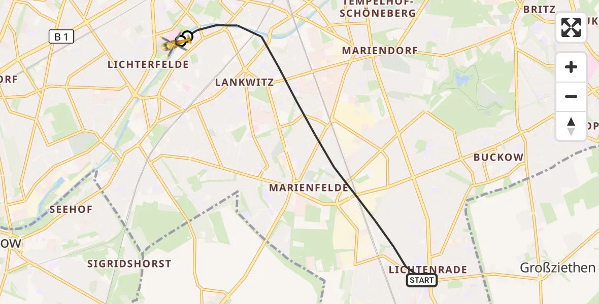 Flugroute Rettungshubschrauber Berlin - Charité Clinic Benjamin Franklin Campus, 05 September 2026, 10:19