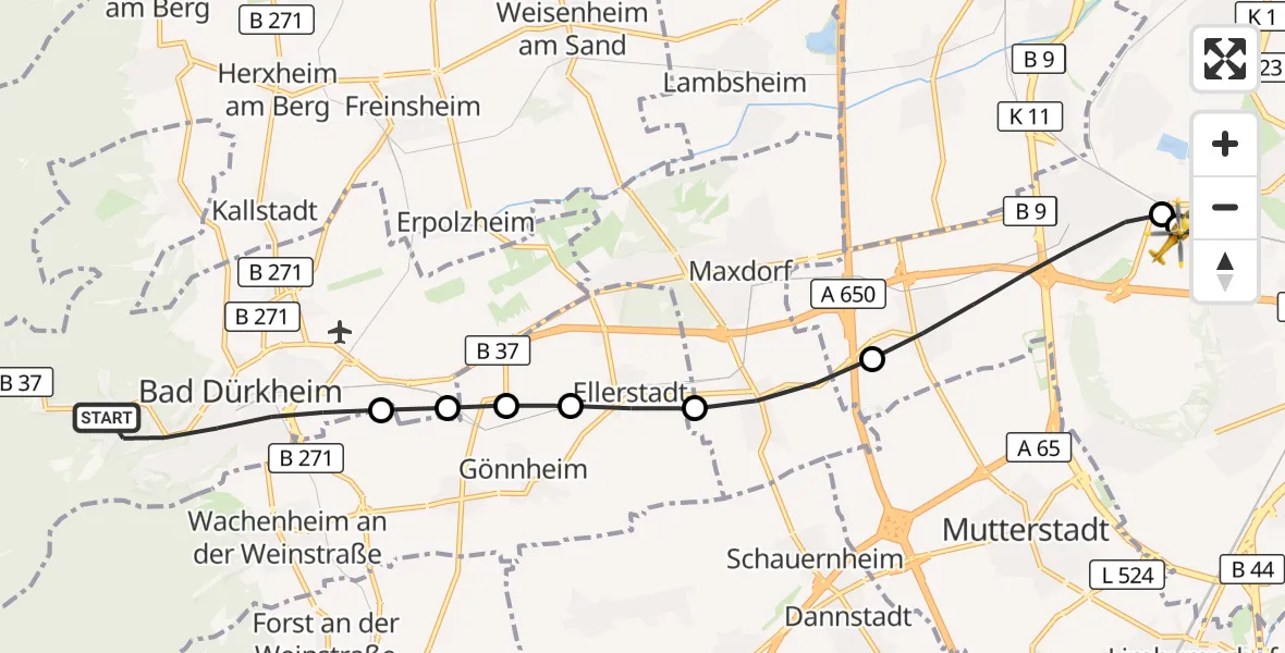 Flugroute Rettungshubschrauber Bad Dürkheim - Ludwigshafen Accident Hospital, 05 September 2026, 10:21