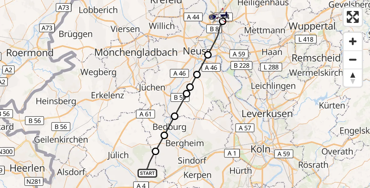 Flugroute Polizeihubschrauber Niederzier - Düsseldorf Flughafen, 05 September 2026, 10:25