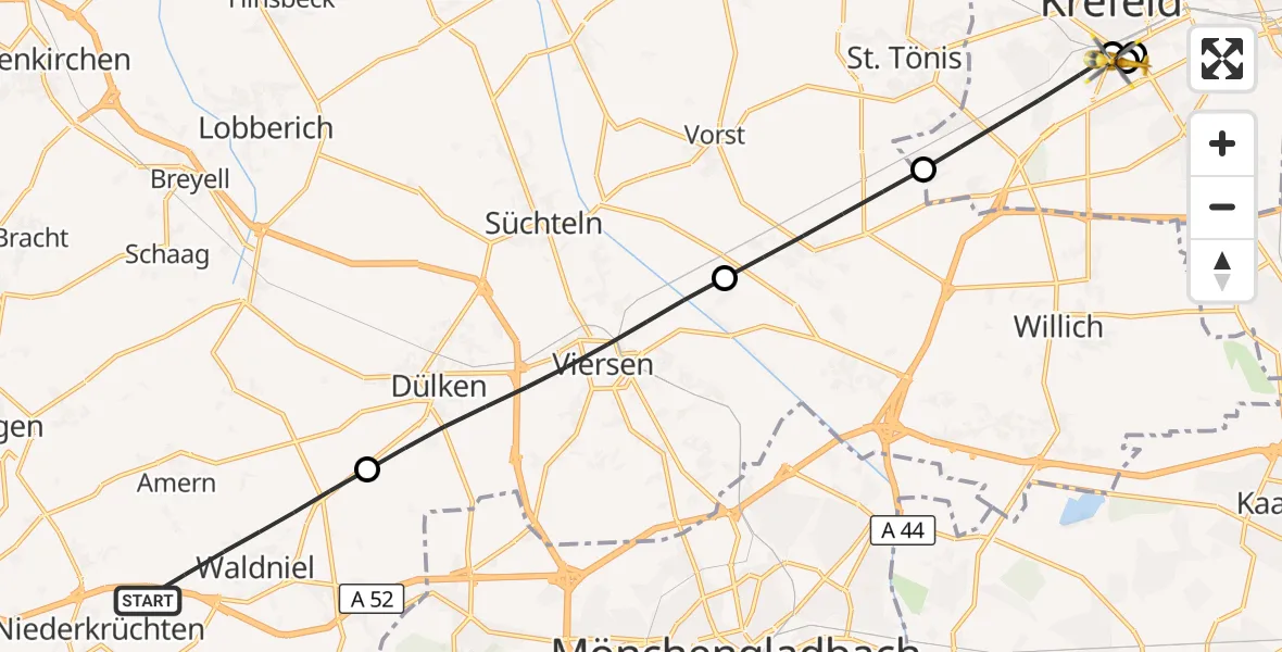 Flugroute Rettungshubschrauber Schwalmtal - Helios Clinic Krefeld, 05 September 2026, 10:26