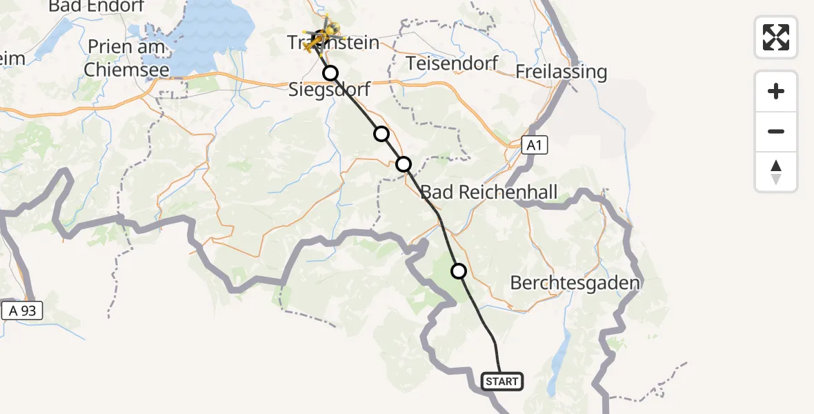 Flugroute Rettungshubschrauber Ramsau b.Berchtesgaden - Traunstein Hospital, 05 September 2026, 10:34