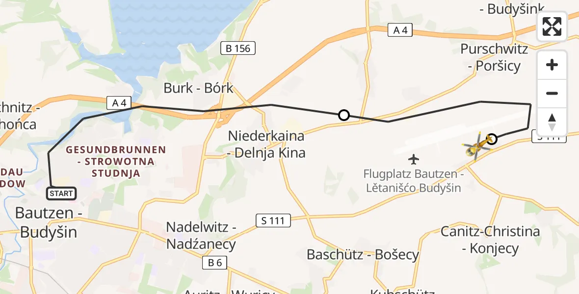 Flugroute Rettungshubschrauber Bautzen - Bautzen Flugplatz, 05 September 2026, 10:38
