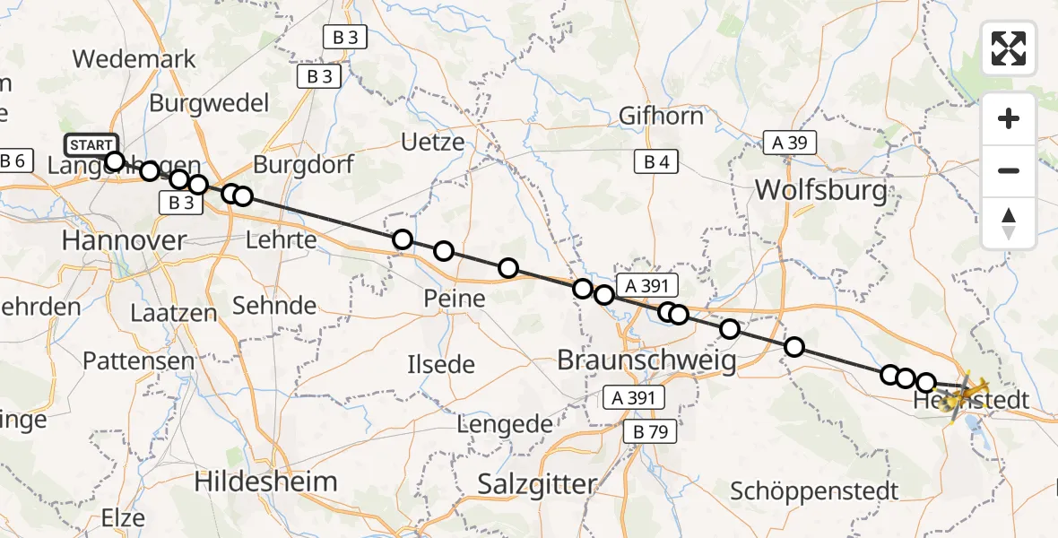 Flugroute Rettungshubschrauber Flughafen Hannover - Helmstedt, 05 September 2026, 10:42