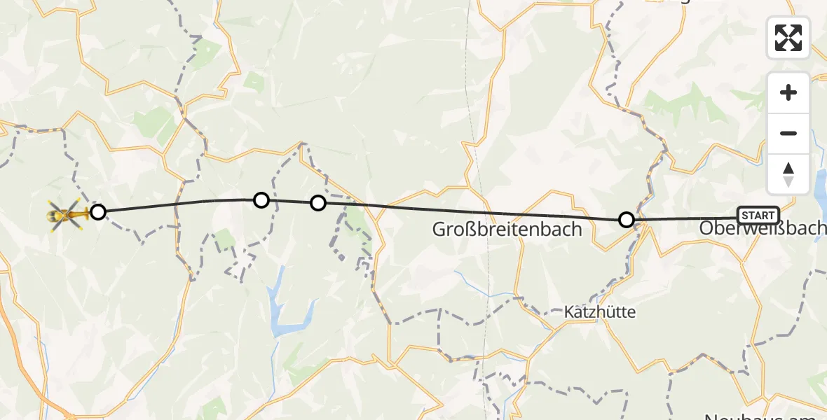 Flugroute Rettungshubschrauber Schwarzatal - Schleusingen, 05 September 2026, 10:42