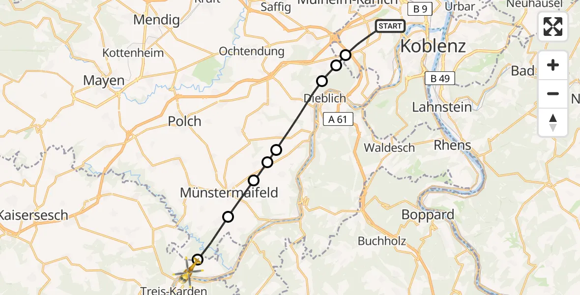 Flugroute Rettungshubschrauber Koblenz - Müden (Mosel), 05 September 2026, 10:49