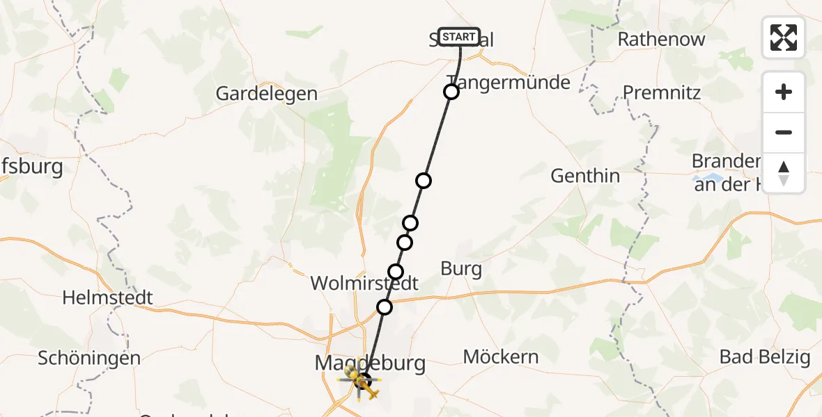 Flugroute Rettungshubschrauber Stendal - Magdeburg University Hospital, 05 September 2026, 10:52