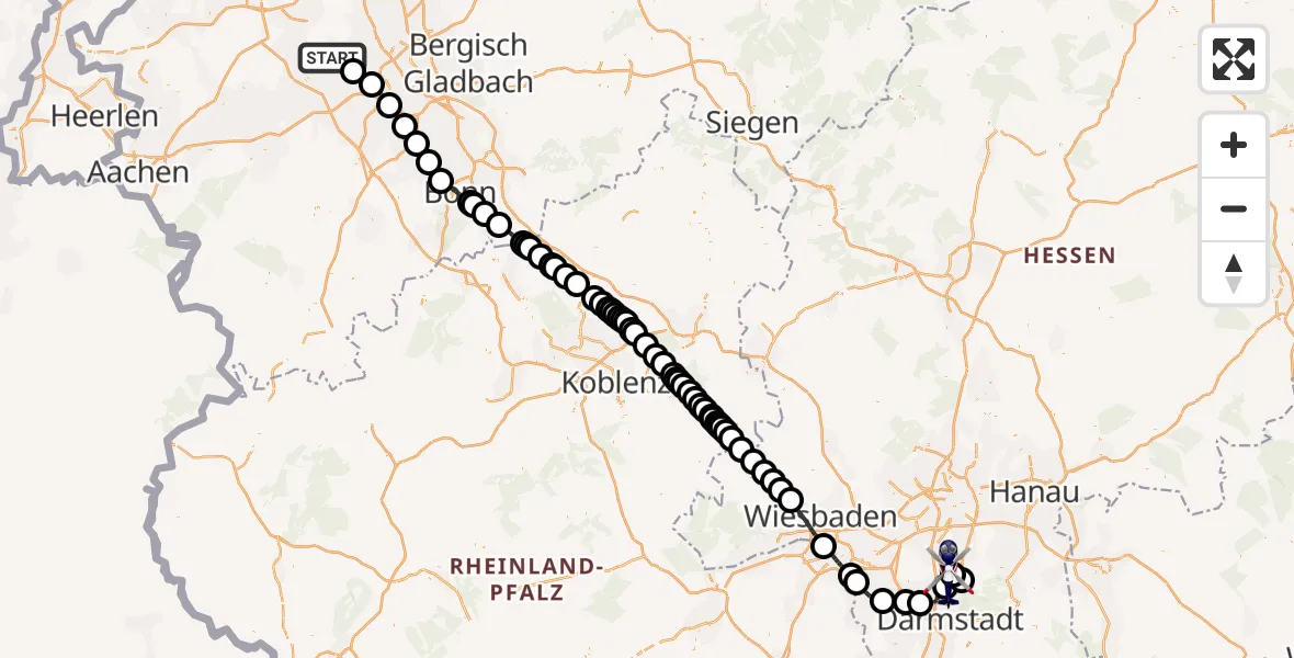 Flugroute Polizeihubschrauber Bergheim - Flughafen Frankfurt-Egelsbach, 05 September 2026, 11:06