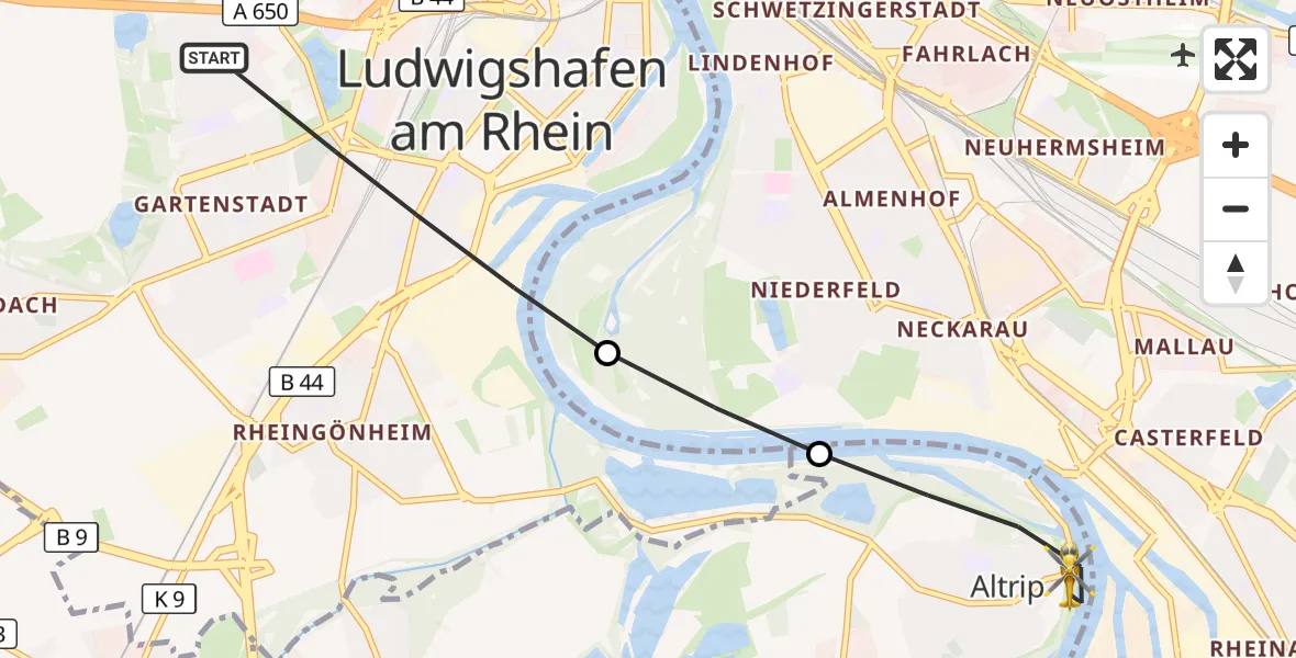 Flugroute Rettungshubschrauber Ludwigshafen am Rhein - Altrip, 05 September 2026, 11:08