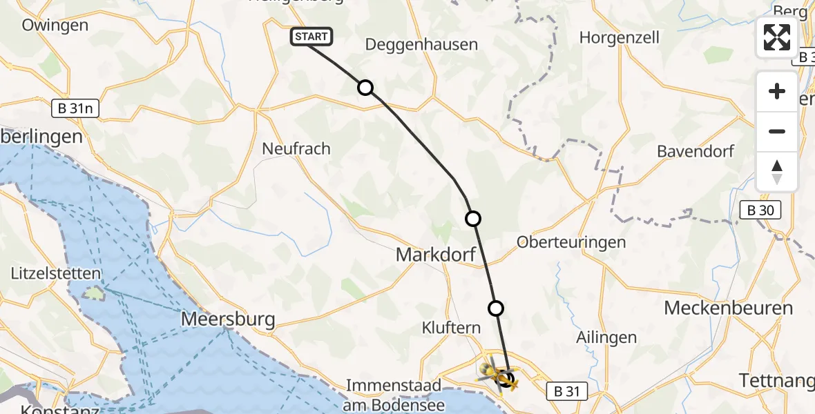 Flugroute Rettungshubschrauber Salem - Friedrichshafen Hospital, 05 September 2026, 11:10