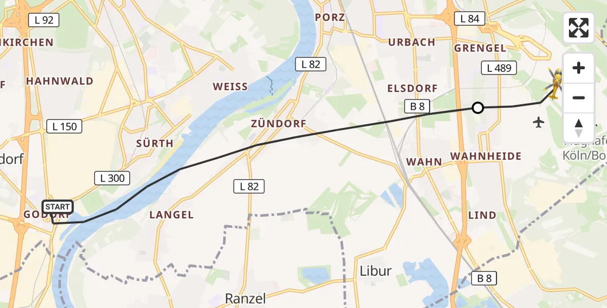 Flugroute Rettungshubschrauber Köln - Köln Bonn Flughafen, 05 September 2026, 11:19