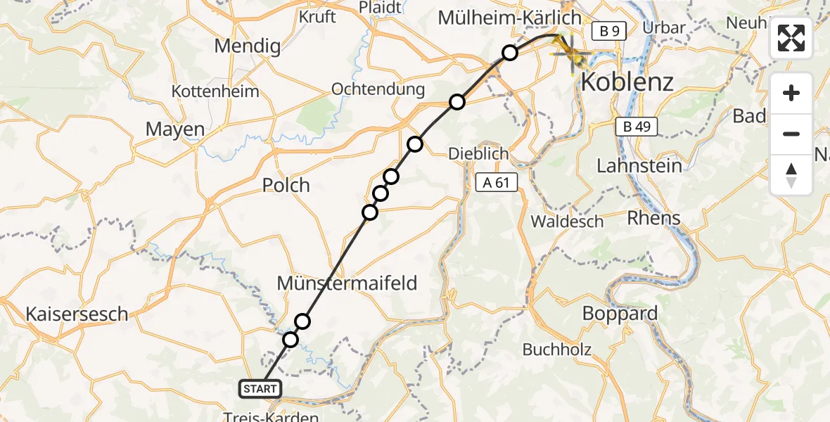Flugroute Rettungshubschrauber Treis-Karden - Koblenz, 05 September 2026, 11:30