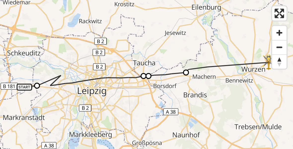 Flugroute Rettungshubschrauber Schkeuditz - Wurzen, 05 September 2026, 11:34