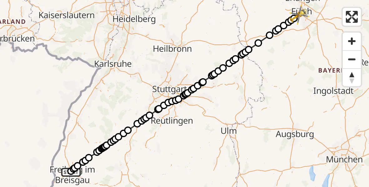 Flugroute Rettungshubschrauber Freiburg im Breisgau Flugplatz - Zirndorf, 05 September 2026, 11:34