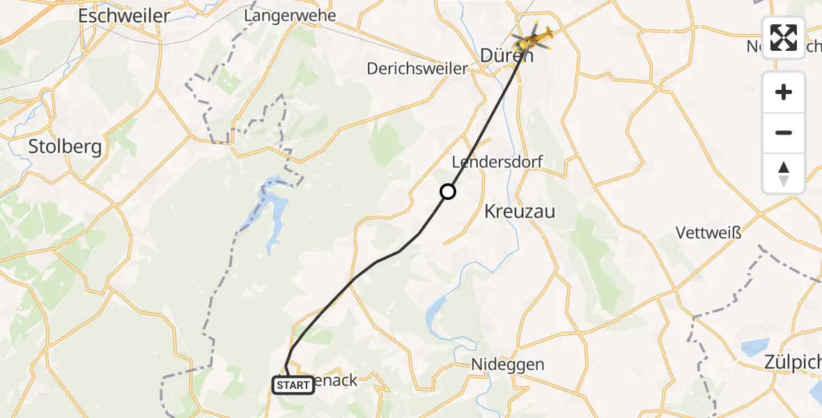 Flugroute Rettungshubschrauber Hürtgenwald - Düren, 05 September 2026, 11:38