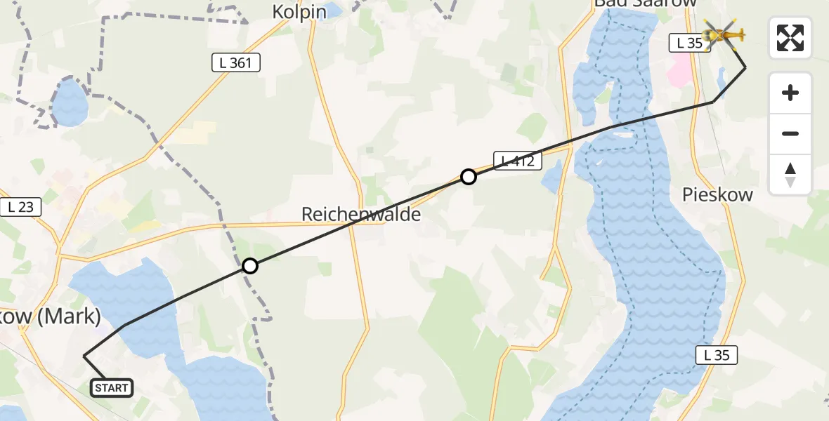 Flugroute Rettungshubschrauber Storkow (Mark) - Bad Saarow, 05 September 2026, 11:46