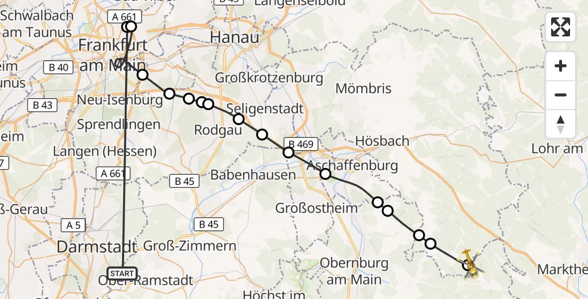 Flugroute Rettungshubschrauber Mühltal - Altenbuch, 05 September 2026, 11:48