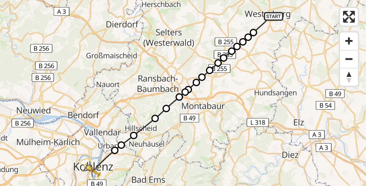 Flugroute Rettungshubschrauber Westerburg - Koblenz, 05 September 2026, 11:58