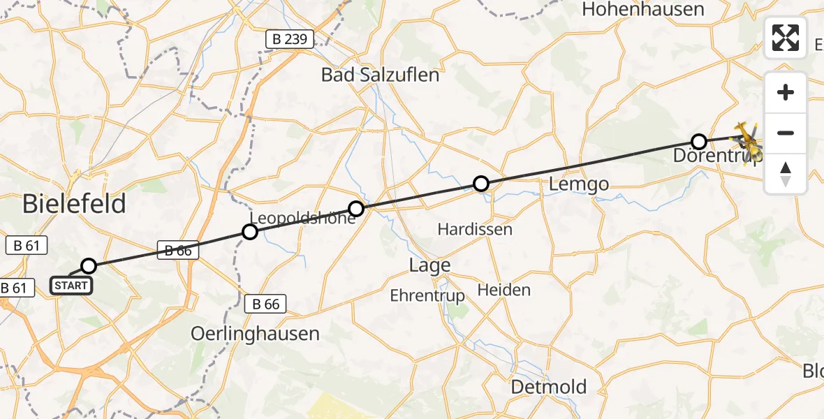 Flugroute Rettungshubschrauber Luftrettungszentrum Bielefeld - Dörentrup, 05 September 2026, 11:58