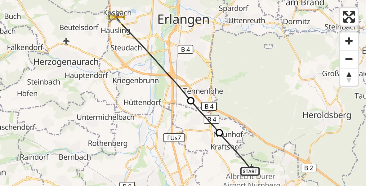 Flugroute Ambulanzhubschrauber Flughafen Nuremberg - Erlangen, 05 September 2026, 12:00