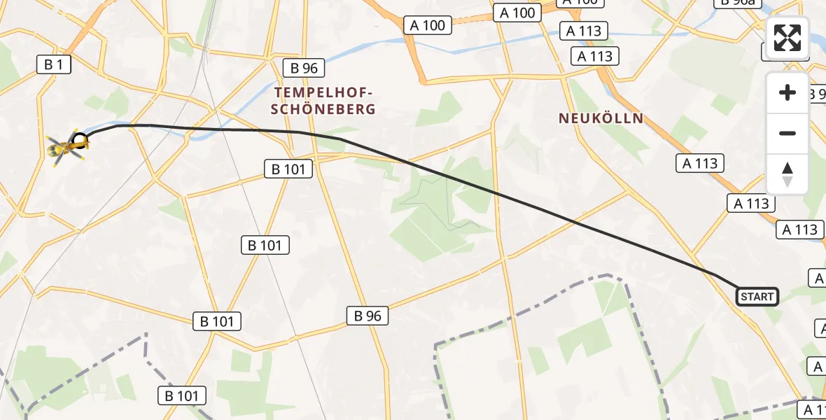 Flugroute Rettungshubschrauber Berlin - Charité Clinic Benjamin Franklin Campus, 05 September 2026, 12:05