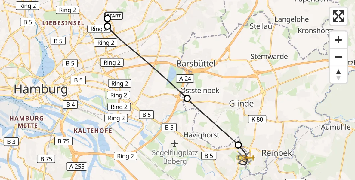 Flugroute Rettungshubschrauber Hamburg Military Hospital - Hamburg, 05 September 2026, 12:10