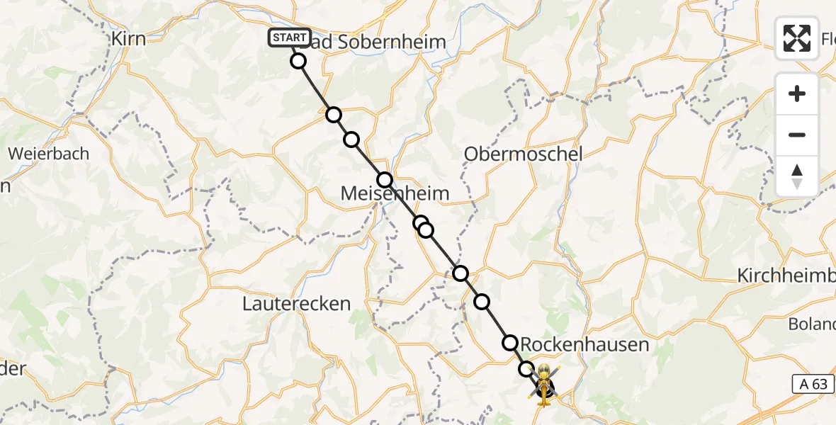 Flugroute Rettungshubschrauber Merxheim - Rockenhausen, 05 September 2026, 12:20