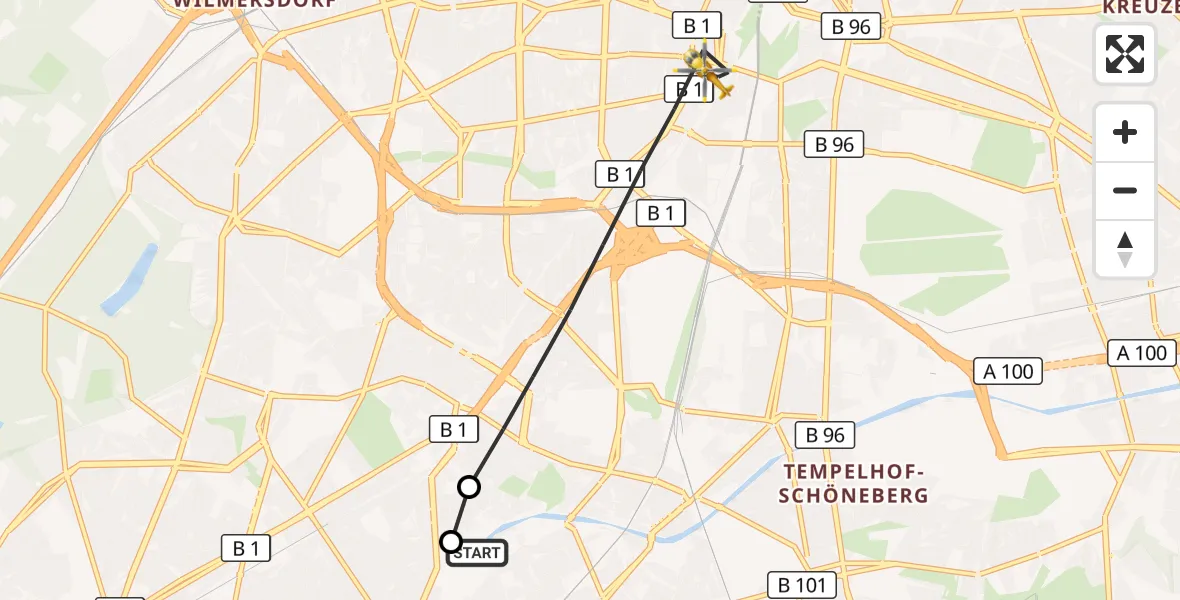 Flugroute Rettungshubschrauber Charité Clinic Benjamin Franklin Campus - Berlin, 05 September 2026, 12:21