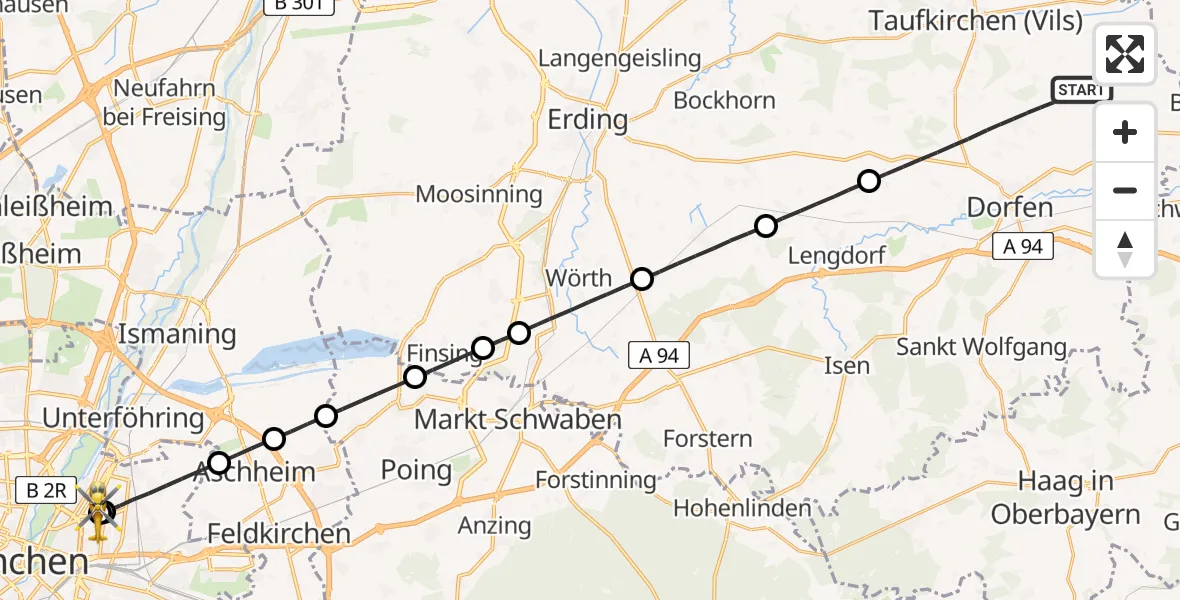 Flugroute Rettungshubschrauber Dorfen - München Bogenhausen Hospital, 05 September 2026, 12:21