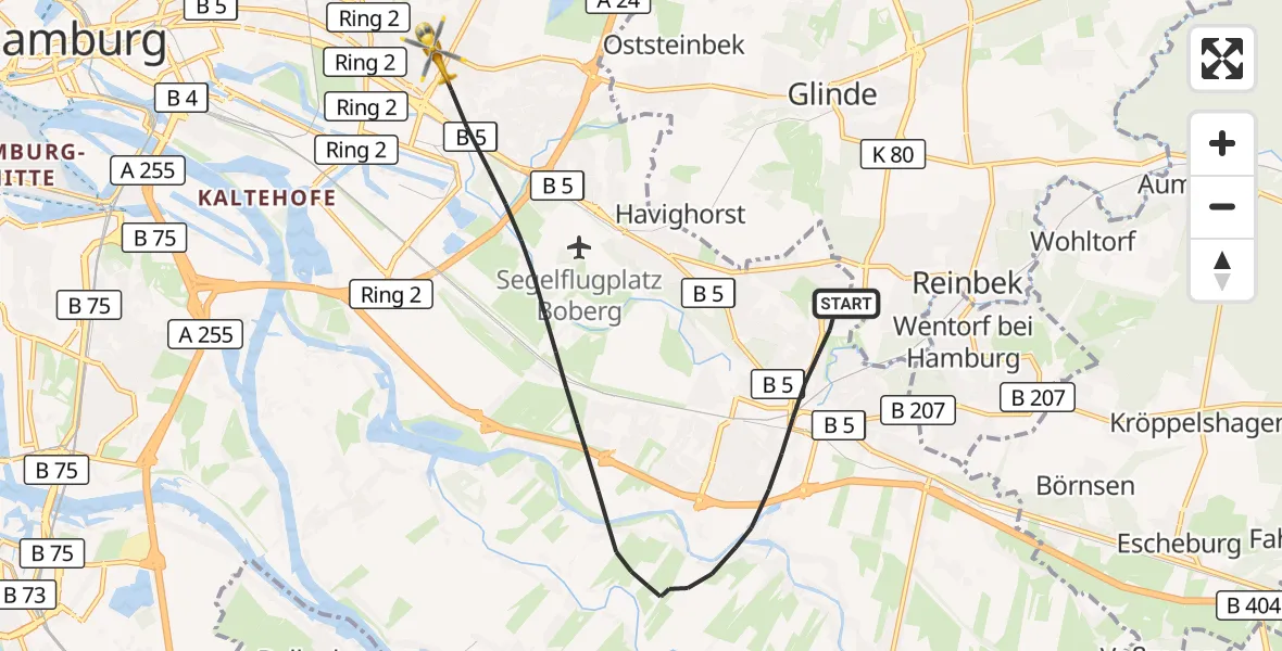 Flugroute Rettungshubschrauber Hamburg - Hamburg, 05 September 2026, 12:26