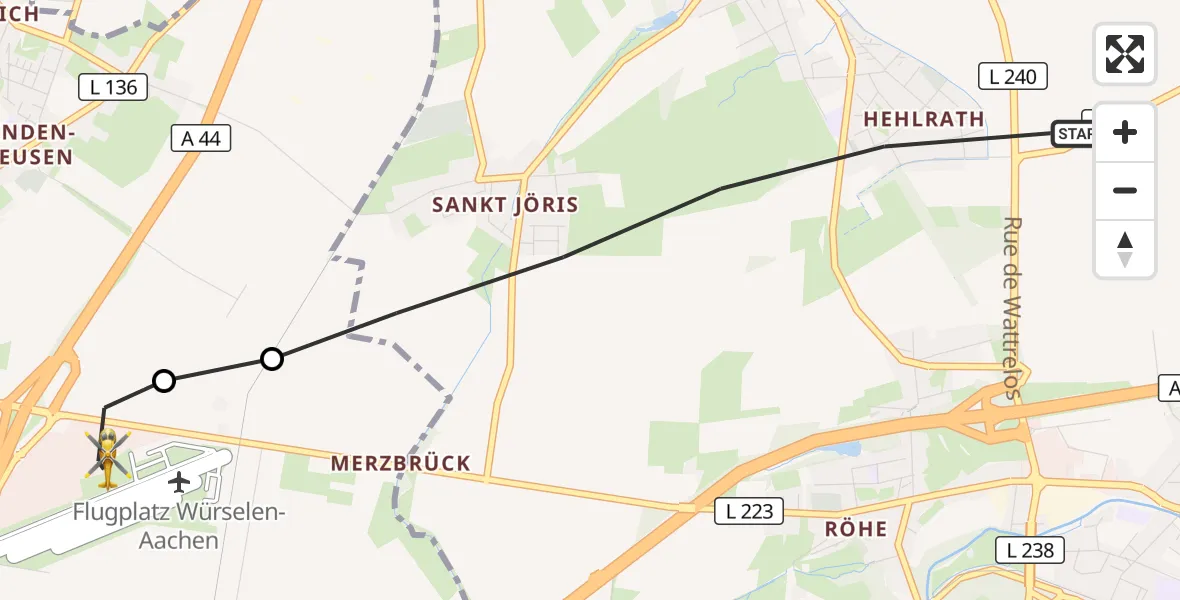 Flugroute Rettungshubschrauber Eschweiler - Aachen-Merzbrück Flughafen, 05 September 2026, 12:47