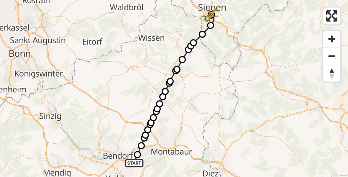 Flugroute Rettungshubschrauber Vallendar - Evangelisches Jung-Stilling Hospital, 05 September 2026, 12:47