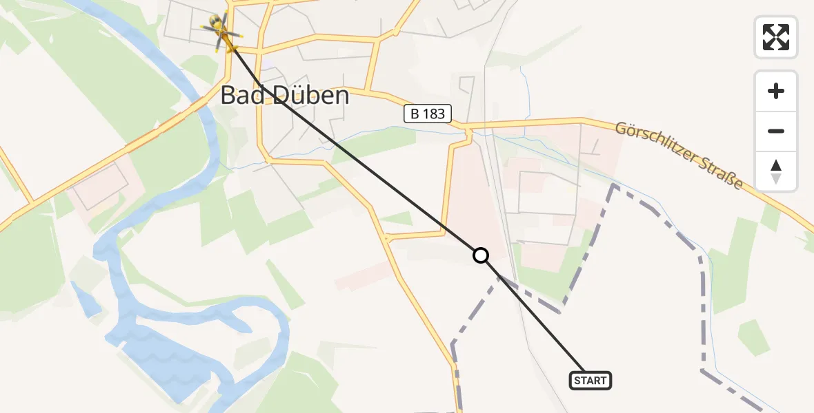 Flugroute Rettungshubschrauber Laußig - Bad Düben, 05 September 2026, 12:47