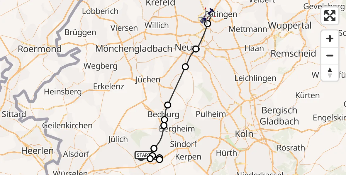 Flugroute Polizeihubschrauber Niederzier - Düsseldorf Flughafen, 05 September 2026, 12:48